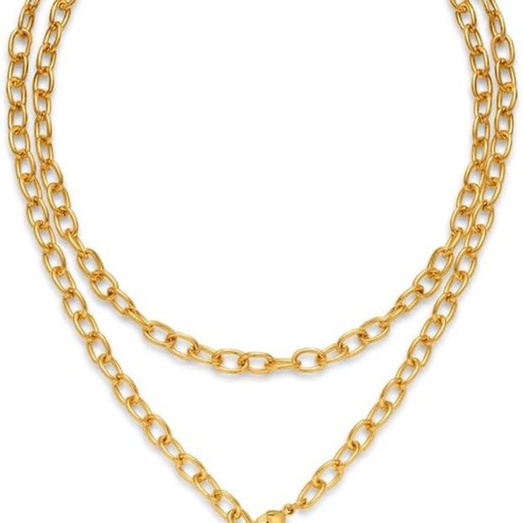 Jewelry - Layered Heart Necklace Gold Silver Long Chain Womens Fashion Gift